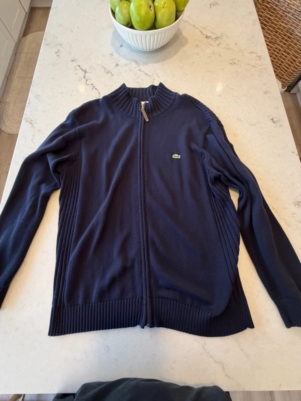 Lacoste Men’s Navy Zip-Up cable knit Sweater with Croc Logo! XL